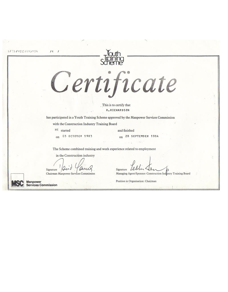 Robin Richardson Plumbing & Heating Qualifications