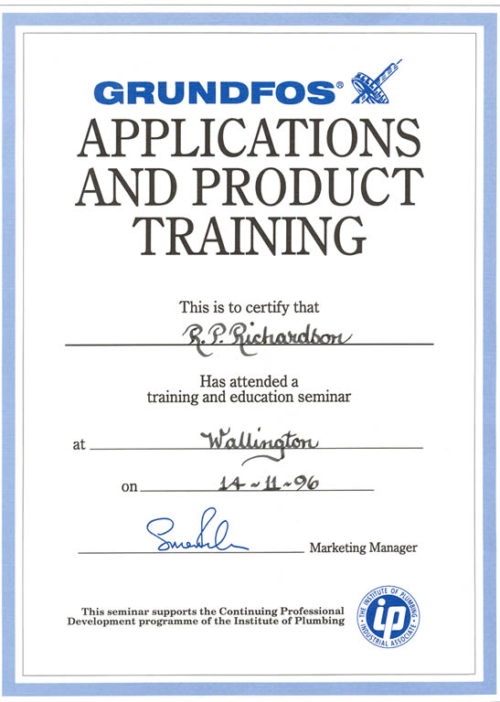 Robin Richardson Plumbing & Heating Qualifications
