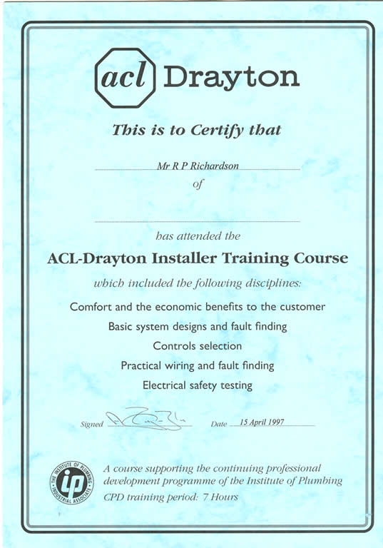 Robin Richardson Plumbing & Heating Qualifications