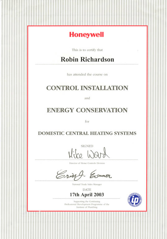 Robin Richardson Plumbing & Heating Qualifications