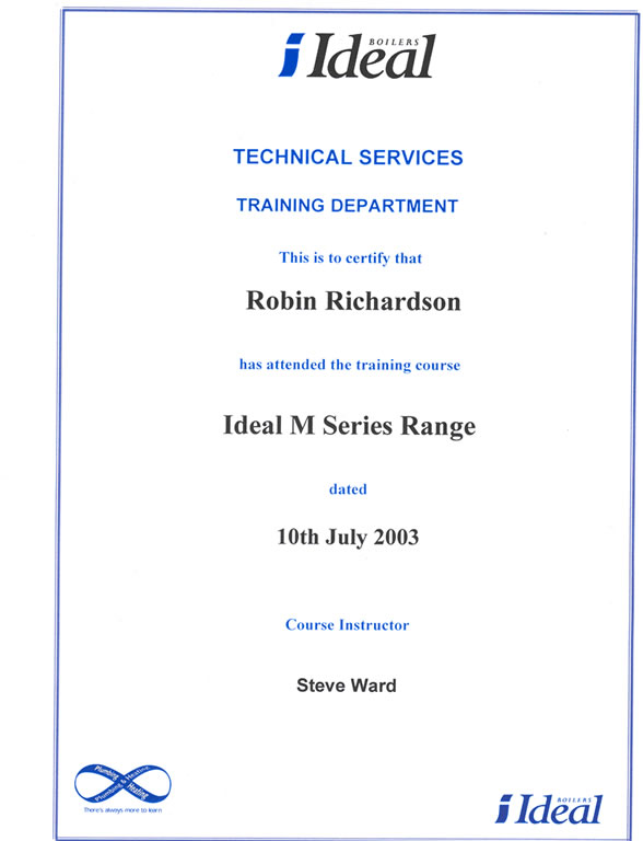 Robin Richardson Plumbing & Heating Qualifications