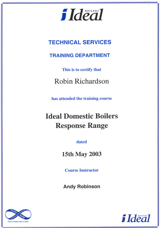Robin Richardson Plumbing & Heating Qualifications