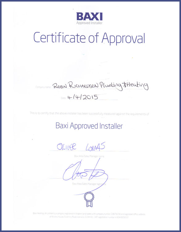 Robin Richardson Plumbing & Heating Qualifications